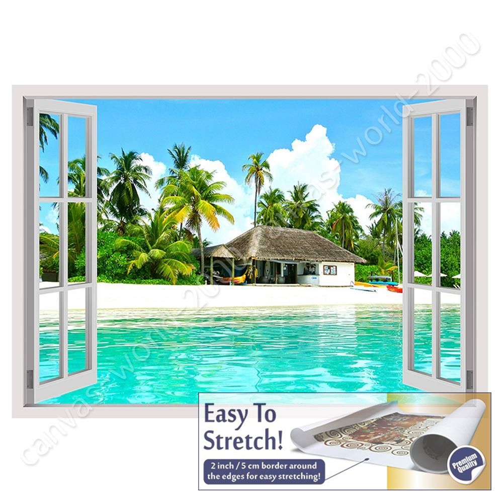 House On The Beach by Fake 3D WindowCanvas Rolled Wall art artwork HD