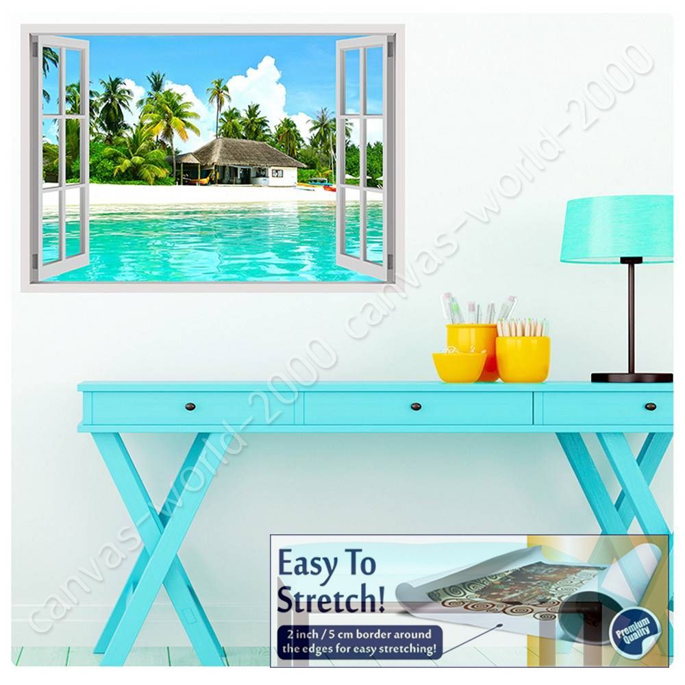 House On The Beach by Fake 3D WindowCanvas Rolled Wall art artwork HD