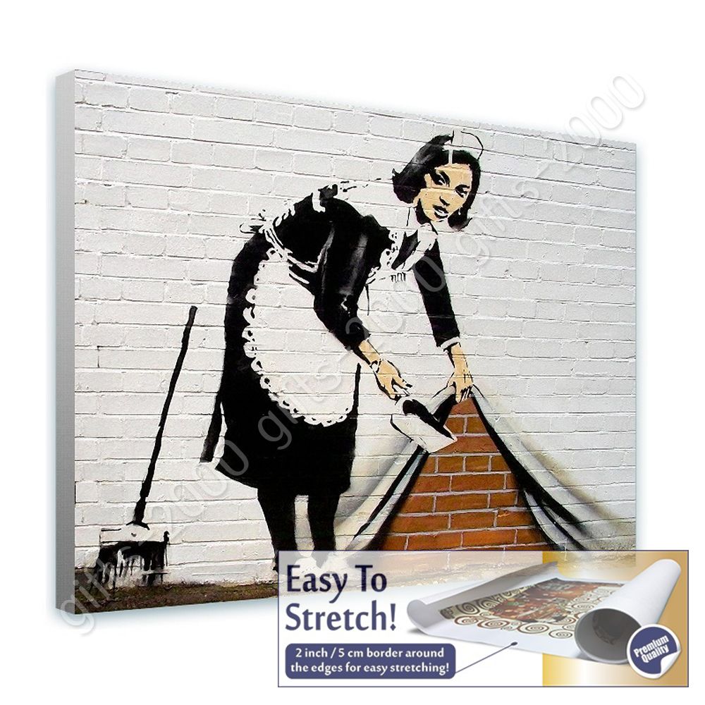 Rolled Wall art artwork picture HD giclee Cleaning Lady by BanksyCanvas