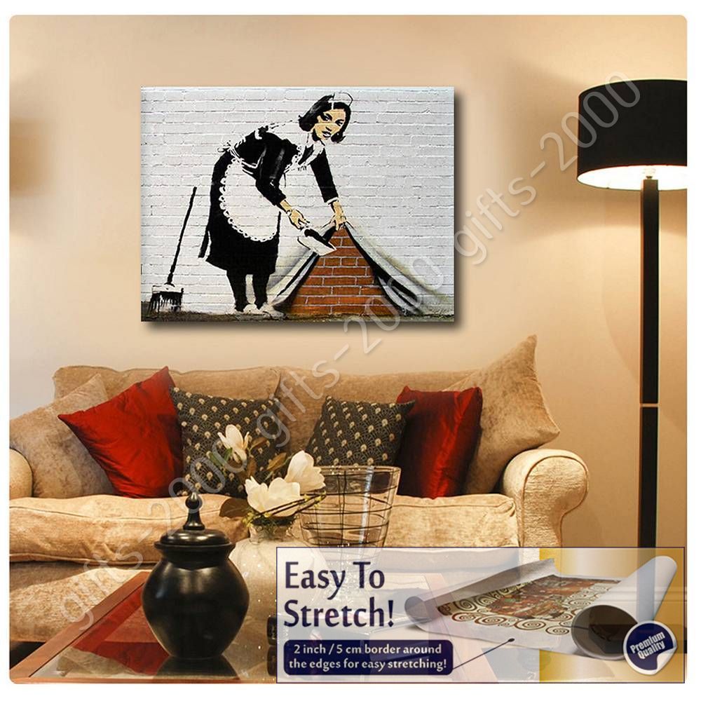 Rolled Wall art artwork picture HD giclee Cleaning Lady by BanksyCanvas