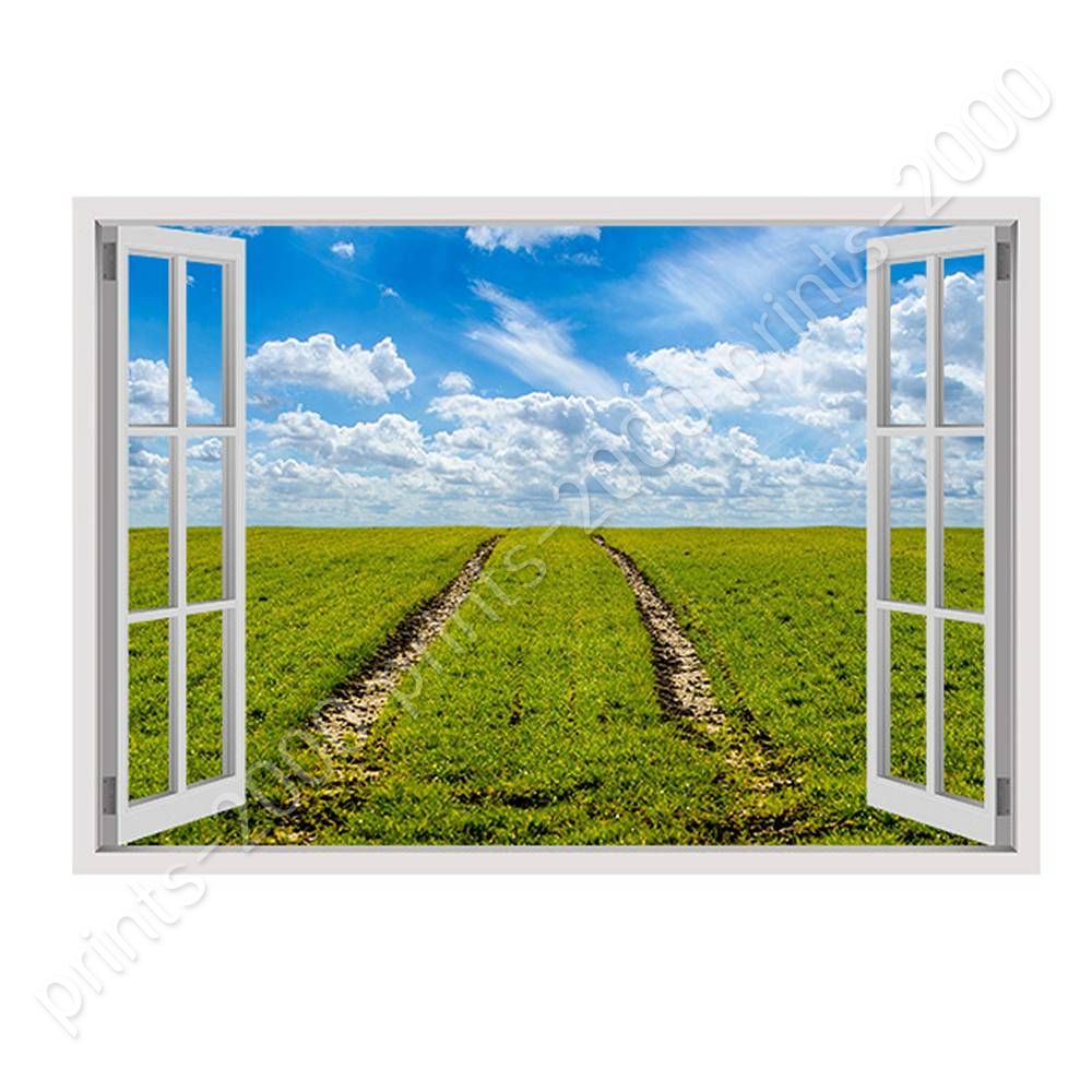 Green Grass Farming by Fake 3D WindowPoster or Wall Sticker DecalWall art