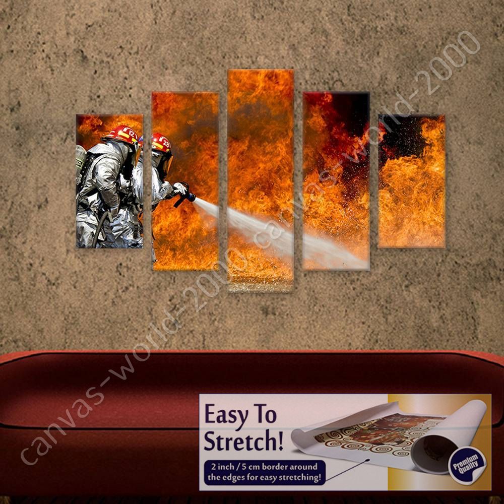 Fire by Split 5 PanelsCanvas 5 Panels Wall art oil painting HD Rolled 