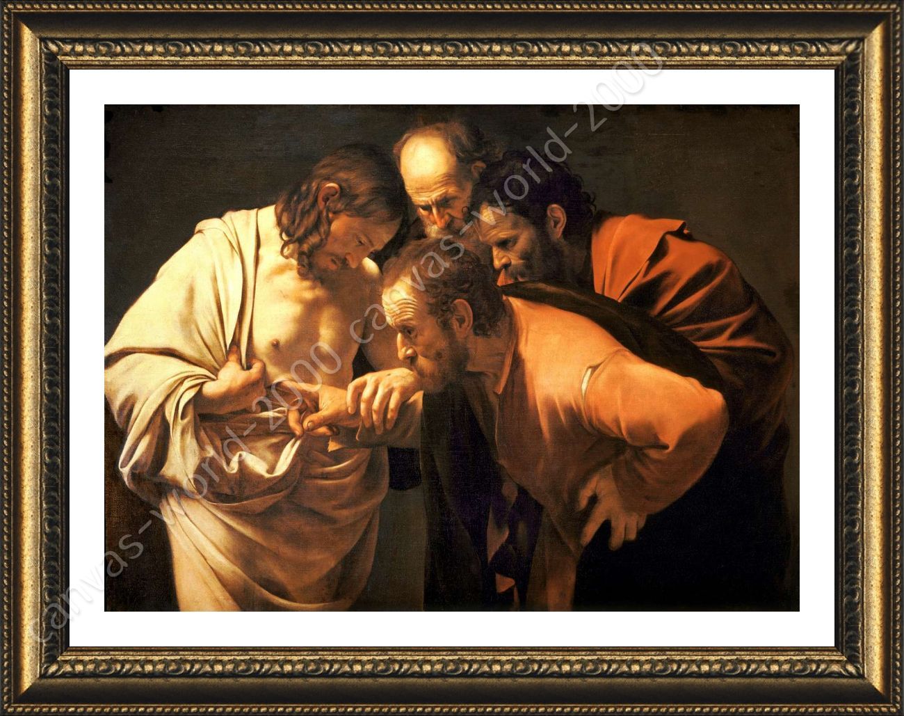 Doubting Thomas By Caravaggio Framed Canvas Wall Art Artwork Giclee   CVG110 1P1A F505 Gold S60 