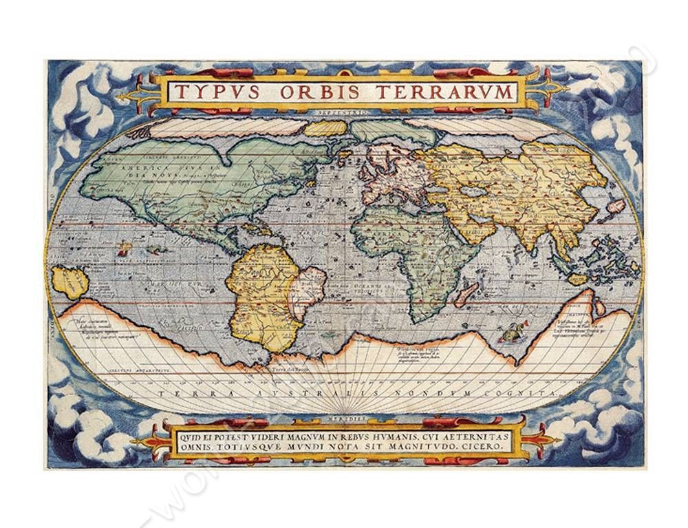 Antique Old Vintage World Map M04 3.2 Wall Art Canvas Picture Print
