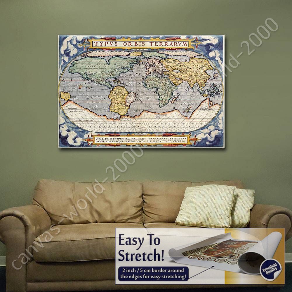 Antique Old Vintage World Map M04 3.2 Wall Art Canvas Picture Print