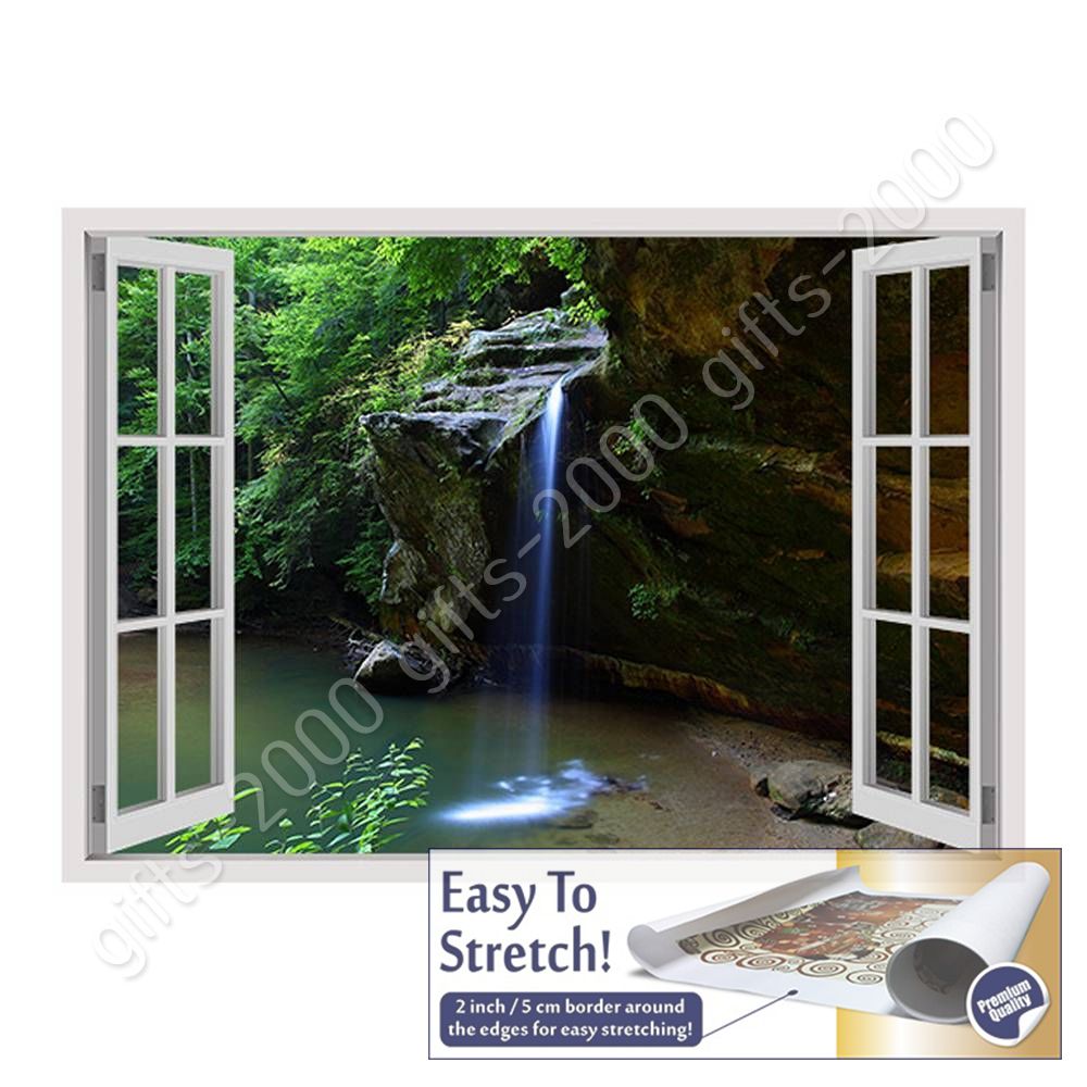 Waterfall by Fake 3D Window, Canvas (Rolled), Wall art HD painting giclee