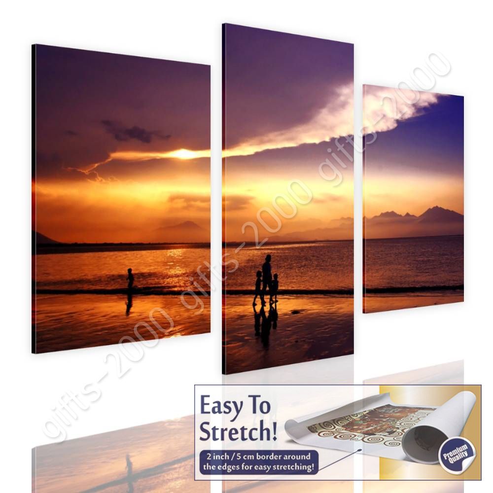 Sunset On The Beach by Split 3 Panels | Canvas (Rolled) | 3 Panels Wall