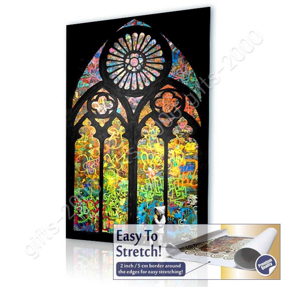 Stained Glass Window Church Cathedral By Banksy Canvas Rolled Wall Art Ebay