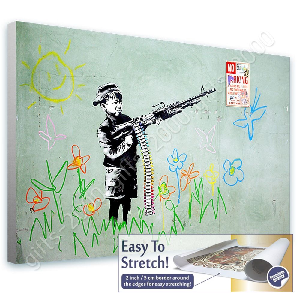 BOY CRAYON SHOOTER by Banksy | Canvas (Rolled) | Wall art painting HD