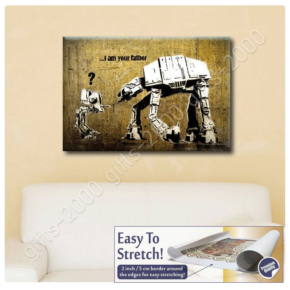 Star Wars Robot I Am Your Father By Banksy Canvas Rolled Wall Art Giclee Ebay