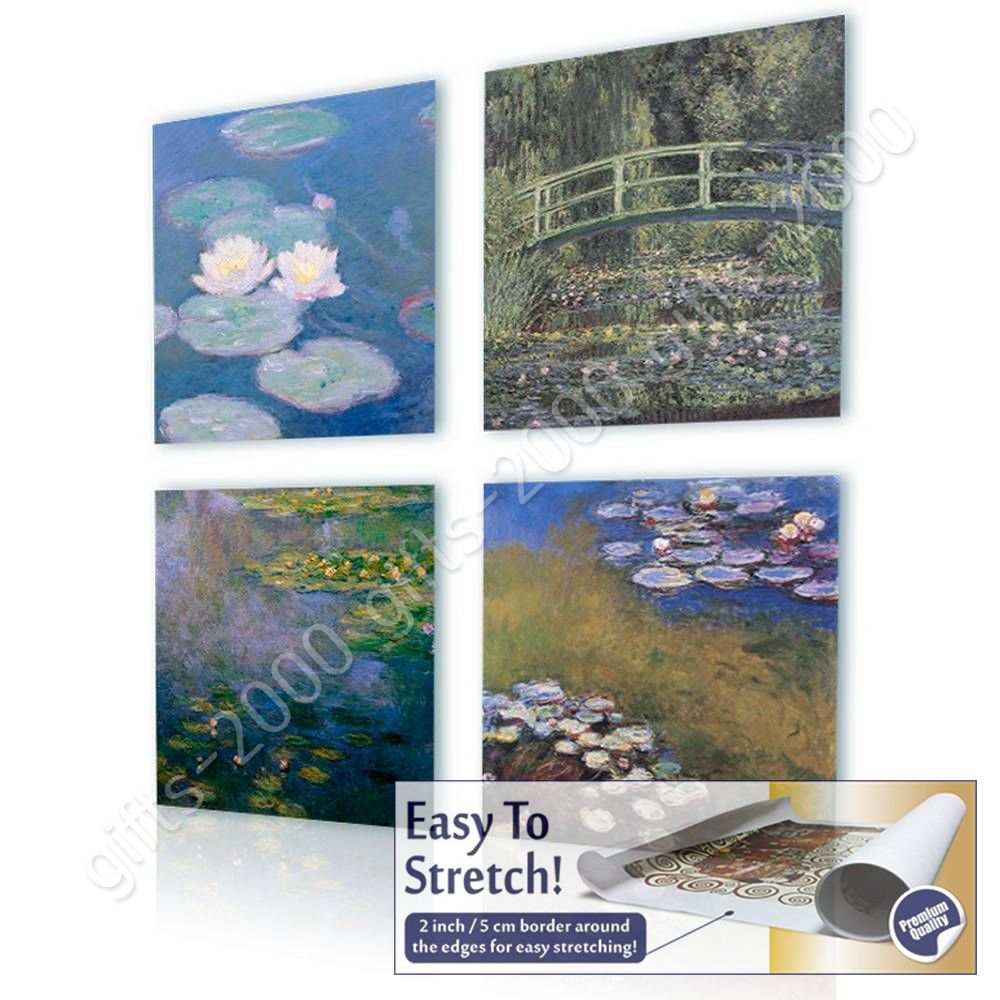 Water Lilies by Claude MonetCanvas Rolled Set Of 4 Wall art giclee HD