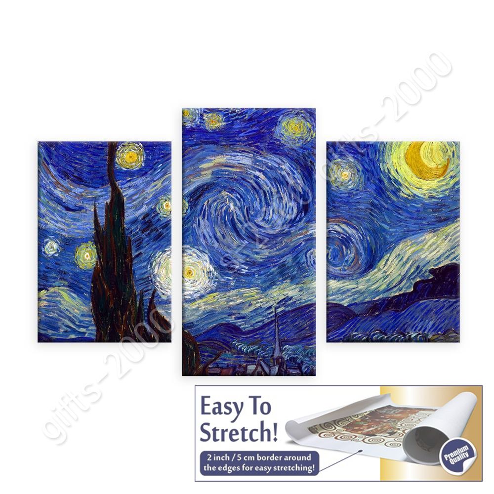 Rolled Starry Night by Vincent Van GoghCanvas 3 Panels Wall art HD