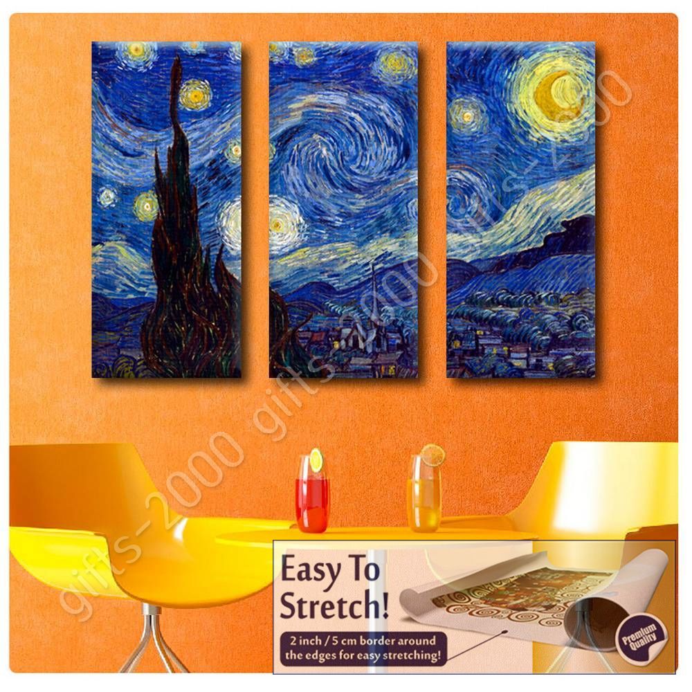Rolled Starry Night by Vincent Van GoghCanvas 3 Panels Wall art HD