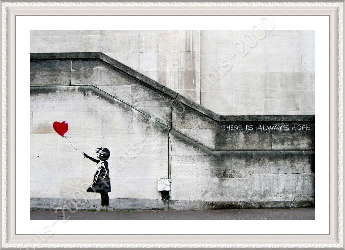 Wall Art Banksy "Always Hope" Balloon Love Heart Girl Canvas Print 34"X24" Large 