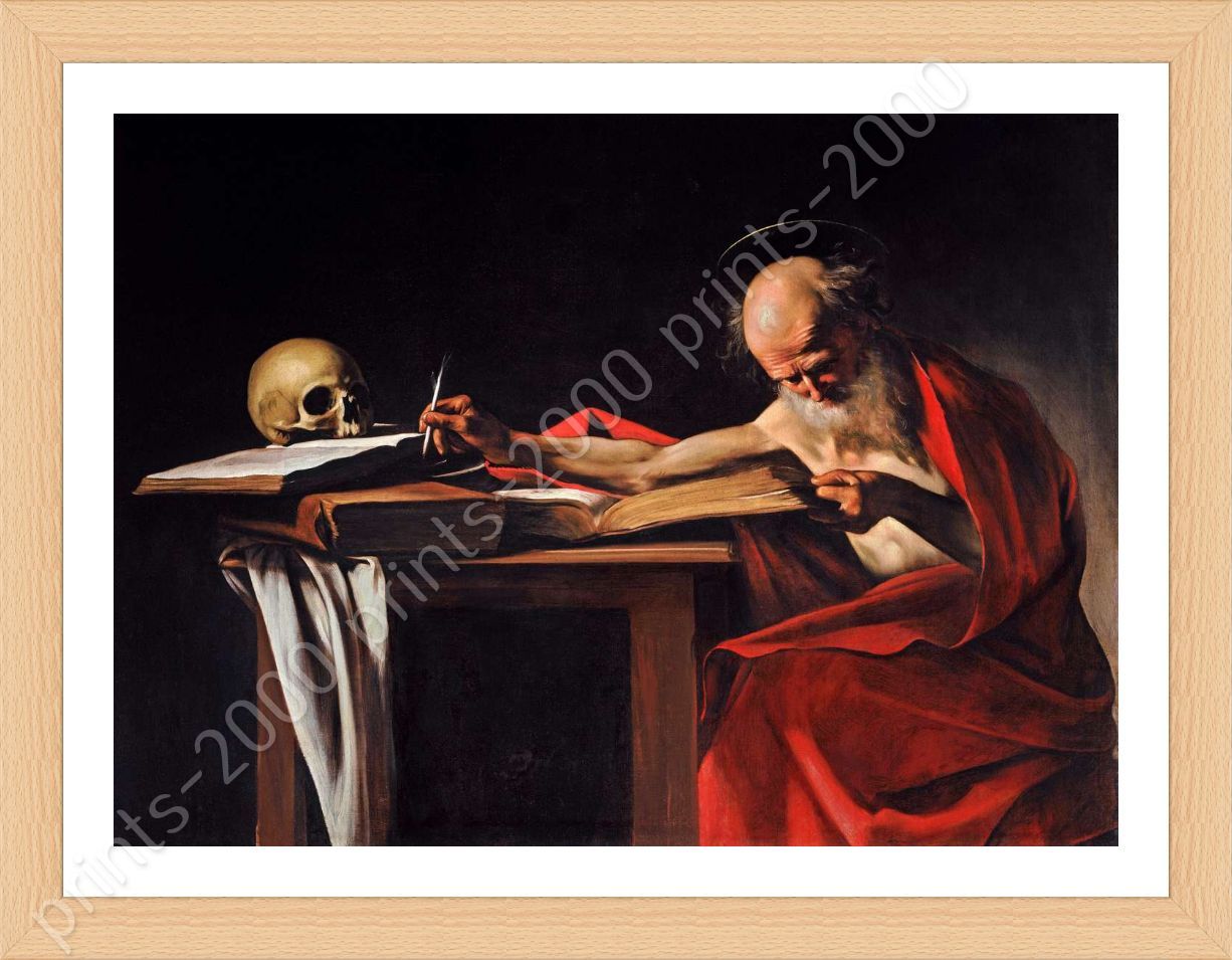 Saint Jerome Writing by Caravaggio | Framed canvas | Wall art artwork print HD Niedrogi zwykły sklep