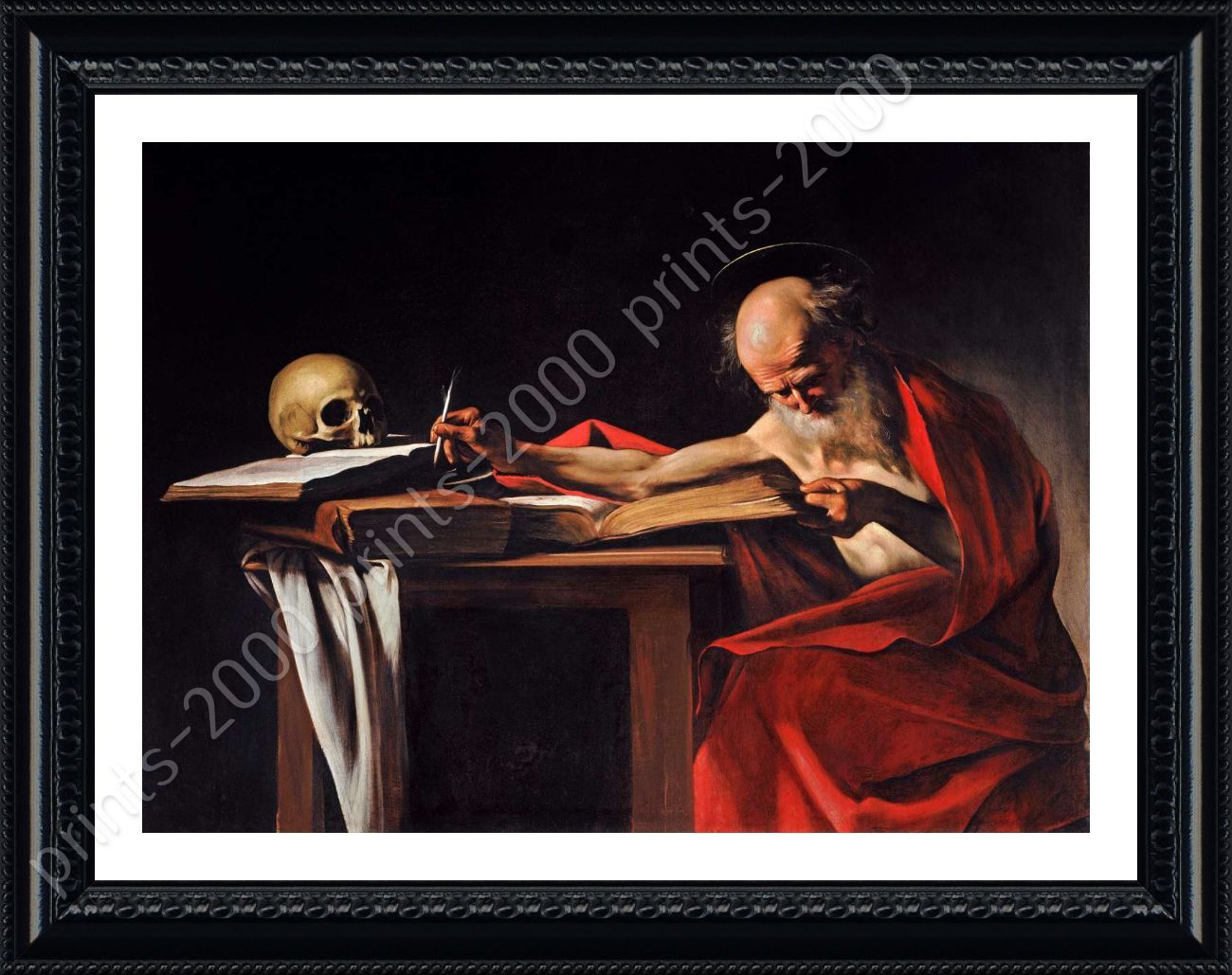 Saint Jerome Writing by Caravaggio | Framed canvas | Wall art artwork print HD Niedrogi zwykły sklep