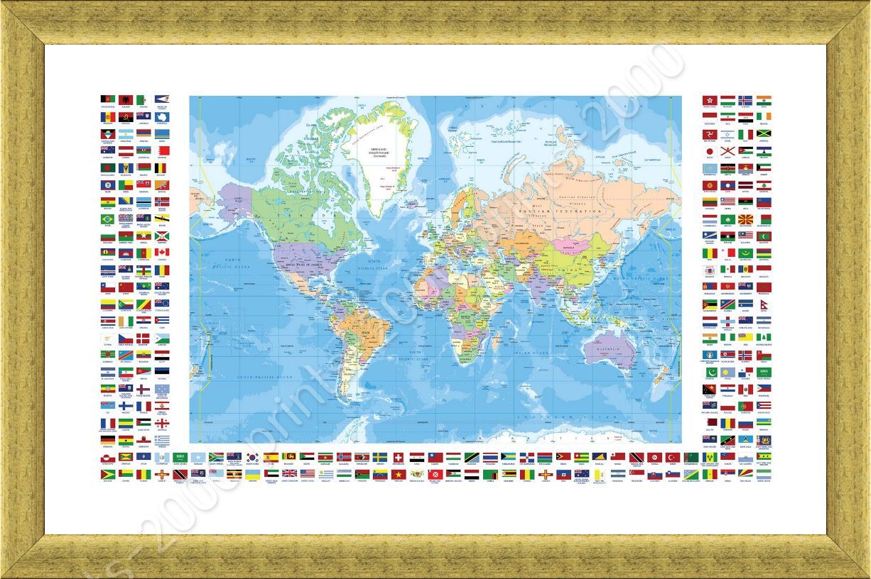 political modern flags 1 by world map framed canvas