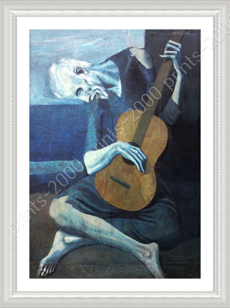 The Old Guitarist By Pablo Picasso Framed Canvas Wall Art Painting   PCS109 1P1A F505 White S60 